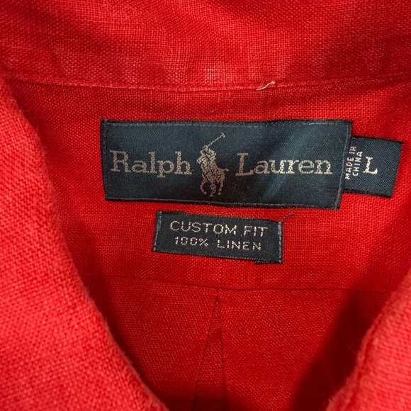 Ralph Lauren Button Down Shirt Mens L Red 100% Linen Custom Fit Short Sleeve - Picture 3 of 6
